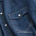 Camisa jeans masculina respirável de manga longa com botão da moda